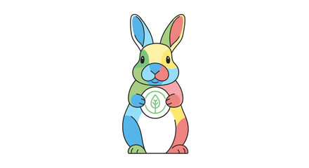 Obraz premium A colorful rabbit illustration holding a circular symbol with a leaf. A vibrant and cheerful design
