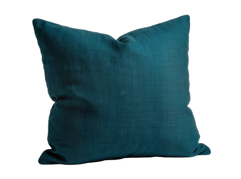 Isolated dark teal throw pillow with rich textured fabric for home decor comfort and style