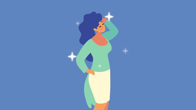A captivating full-body motion capture of a woman posing gracefully, featuring dynamic stars sparkling around her in a vibrant animation.