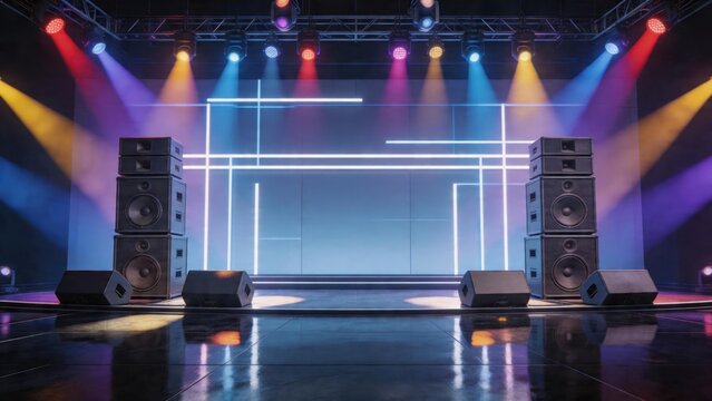 Empty stage with lights and speakers