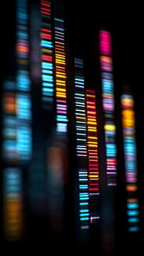 DNA Sequencing Colorful Base Pair Bands Neon Vertical Dark Backg