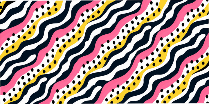 Retro wavy lines pattern with polka dots colorful vector illustration