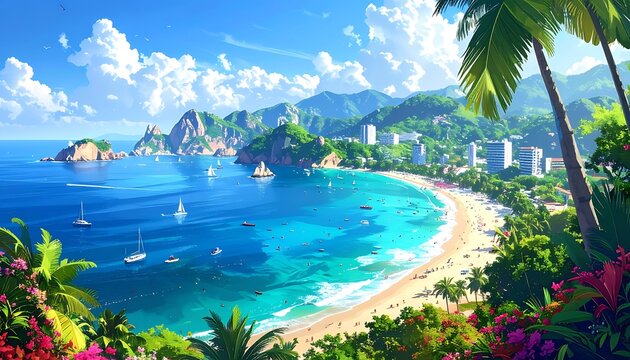 Sunny tropical bay view