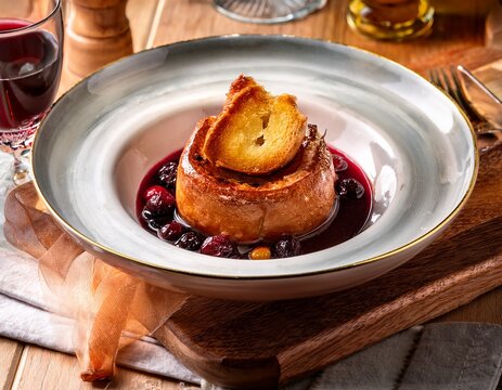 classic french preparation served with brioche fruit compote and a wine reduction richness balanced with acidity