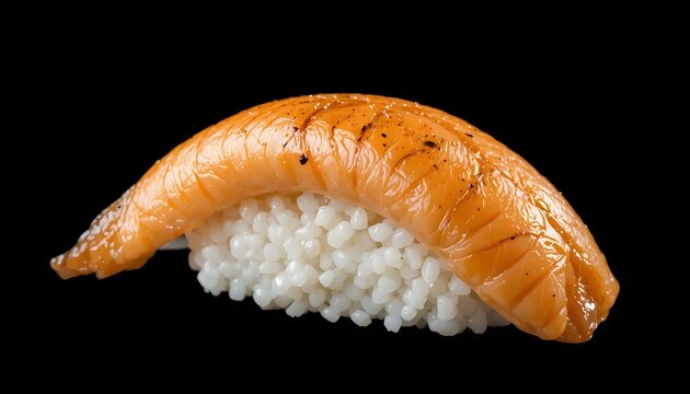  Fresh Japanese Hamachi sushi (yellowtail nigiri) with perfectly sliced glossy fish over seasoned sushi rice, subtle rice grain texture visible, traditional Japanese presentation, minimal soy glaze sh
