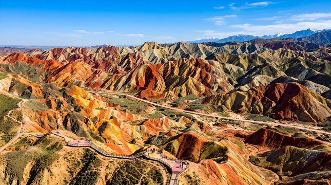Vibrant Danxia Landform Geological Park in Zhangye, Gansu Province, China.