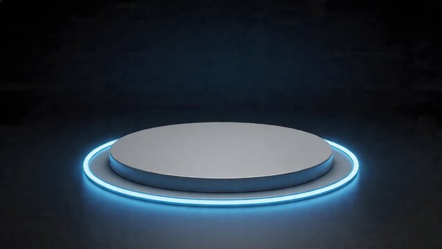 Circular metallic platform with glowing blue ring