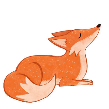 red fox cartoon illustration sniffing lying watercolor