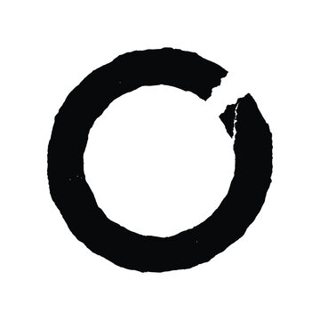 Black ink Enso circle hand-drawn with brushstroke texture isolated on white background minimalist zen symbol