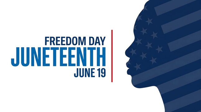 Juneteenth Freedom Day celebration poster with American flag and June 19 date
