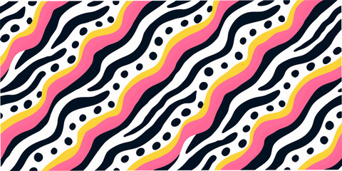 Fototapeta premium retro wavy lines pattern featuring thick diagonal stripes and polka dots