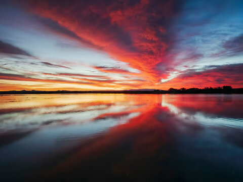 Bosque del Apache, San Antonio, sunset over water.