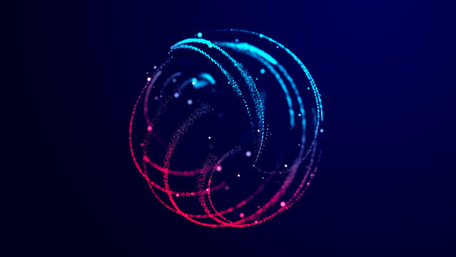Abstract technology sphere with connecting dots, lines and triangles. Digital abstract network structure. 3D rendering.