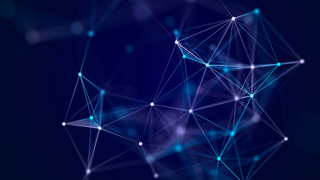 Big data transfer. Abstract background with dots and lines. Network connection structure. 3D rendering.