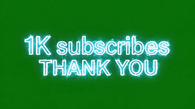 Animated subscribe thank you message, glowing neon text, green background, social media celebration video 4k ai