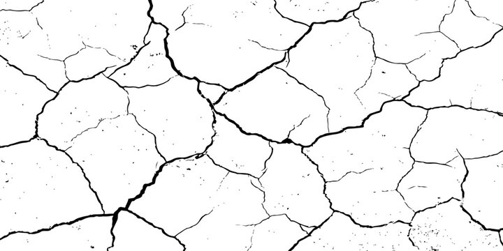 Vector grunge style cracked texture with cracked pattern background, isolated on a background. llustrat.Abstract grunge scratch wall texture design and black damaged rusty crack on white background,	