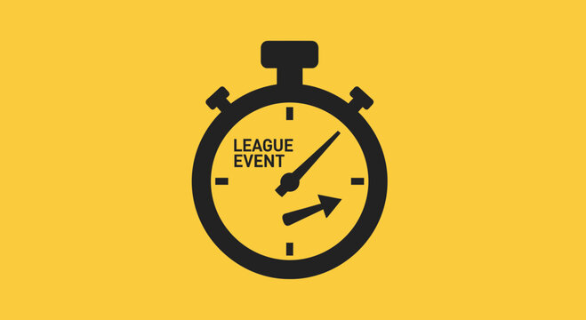 League Event Timer Featuring Stop Watch And Arrow Against Yellow Background Presentation