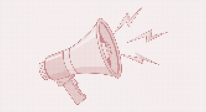 Illustration of A red megaphone with sound waves on a white background with a red grid pattern.