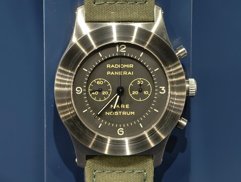 Shanghai,China-Nov.22nd 2025: Close-up Panerai Radiomir Mare Nostrum chronograph wristwatch