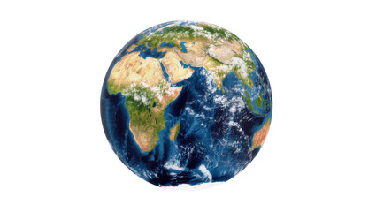 Isolated detailed realistic 3D render of Earth globe with continents, oceans, and clouds © Niamh