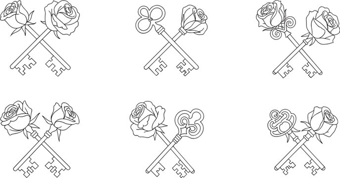 Vintage crossed keys with roses illustration