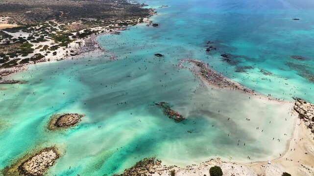 Aerial view of Elafonisi beach in the municipality of Kissamos in the region of Chania, Crete, Greece