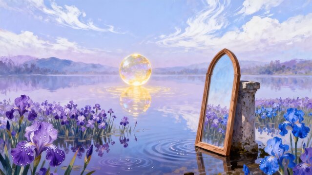 Landscape with flowers and mirror