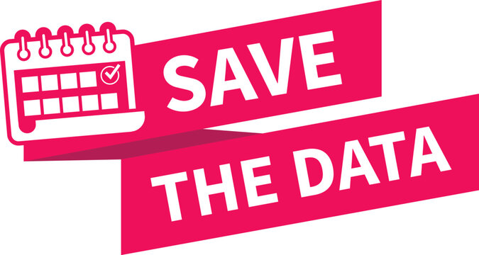 Ribbon label with Calendar Icon and Save the Date Text. Date reminder label design template. Vector illustration.