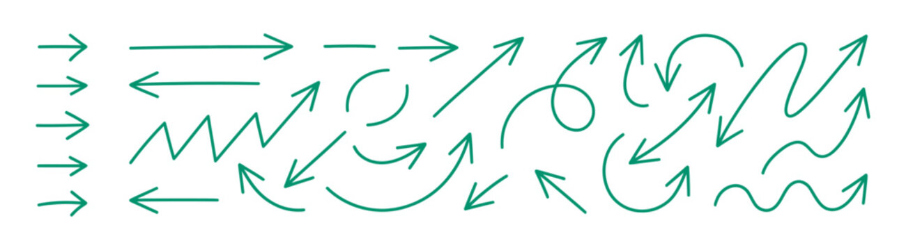 Minimalist Green Line Hand Drawn Arrows and Pointers Set for Linear Timelines Process Workflows and Business Presentations