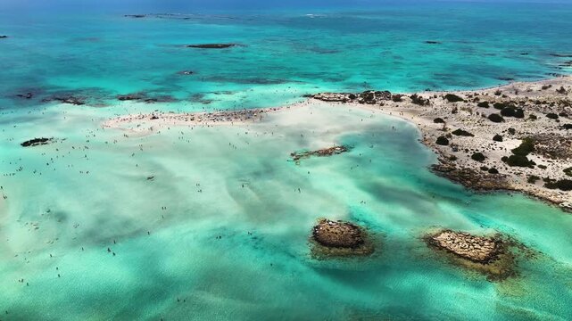 Aerial view of Elafonisi beach in the municipality of Kissamos in the region of Chania, Crete, Greece