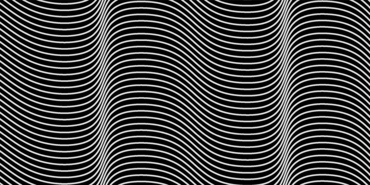 Abstract rippled or white lines pattern with wavy vibrant facture on black background and texture. Vector illustration