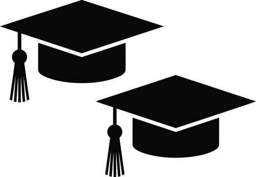 Black Graduation Cap Silhouettes: Minimalist Academic Mortarboard Vector Icons