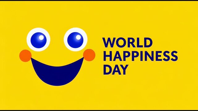 World happiness day graphic design with a simple smiling face illustration on a vibrant yellow background
