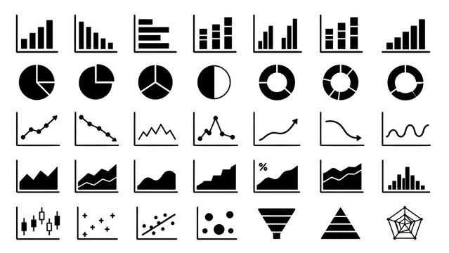 a set of 35 icon data visualization and business chart icons for analytics and infographics