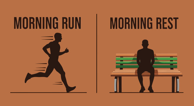 Morning Routine: Comparative Illustration Showing Running Versus Resting to Begin The Day