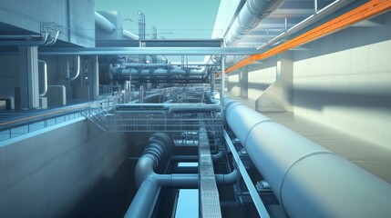 Fototapeta premium Cutaway view of underground infrastructure with sewer pipe network in a modern city layout
