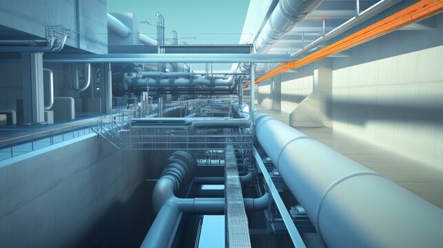 Cutaway view of underground infrastructure with sewer pipe network in a modern city layout