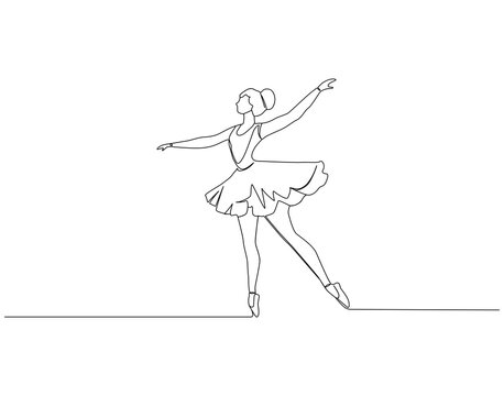 Ballet girl continuous line. Continuous one line drawing of ballet girl. Ballerina dancer concept. Single line drawing