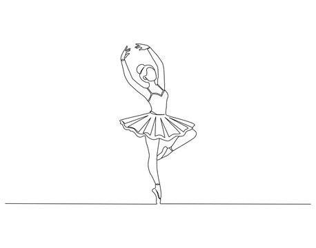 Ballet girl continuous line. Continuous one line drawing of ballet girl. Ballerina dancer concept. Single line drawing