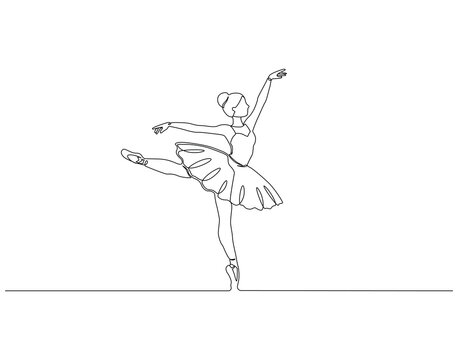 Ballet girl continuous line. Continuous one line drawing of ballet girl. Ballerina dancer concept. Single line drawing
