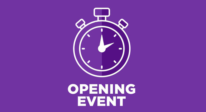 Opening Event Countdown Concept Against Purple Background With White Graphic Elements