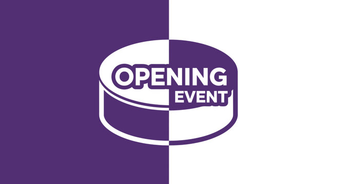 Opening Event Emblem In Purple and White Colors for Advertisement and Promotion Purpose