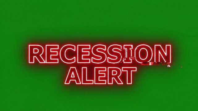 Recession alert, economic warning, financial crisis, neon sign video 4k ai