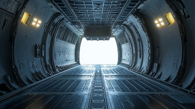 open rear cargo plane, empty interior of transport plane, generative ai