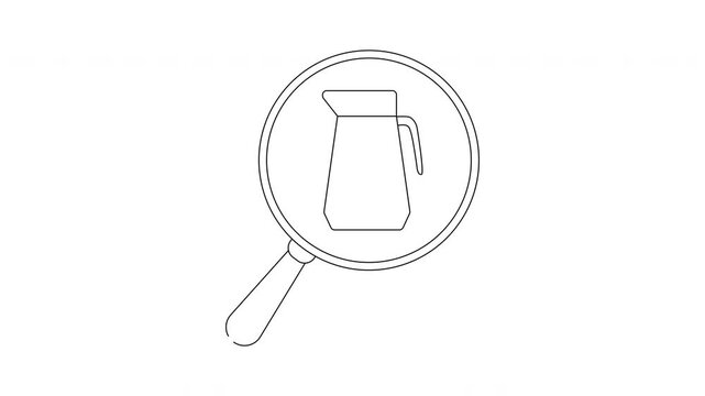 Simple Line Art Icon of a Pitcher Inside a Magnifying Glass.