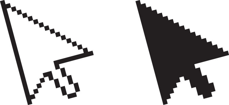 Modern computer mouse cursor icons in black and white vector illustration.