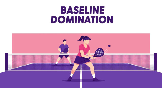 Paddle Tennis Illustration Depicting Baseline Domination and Sporty Competition