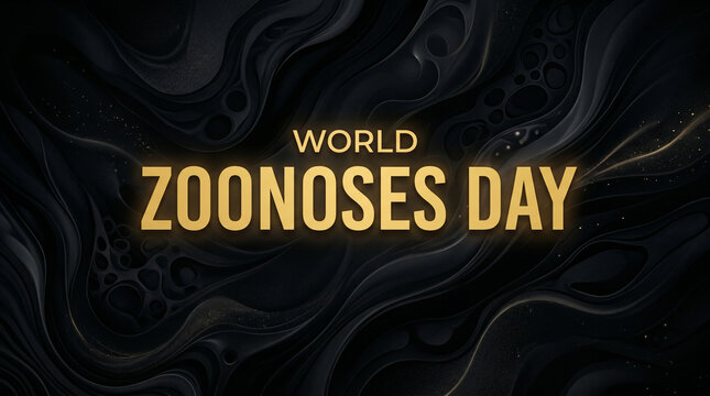 World zoonoses day awareness campaign with gold text on dark background