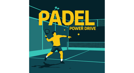 Fototapeta premium Padel Power Drive: Dynamic Illustration of a Player Hitting the Ball Across the Net