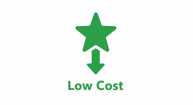 Green star icon with downward arrow and "Low Cost" text